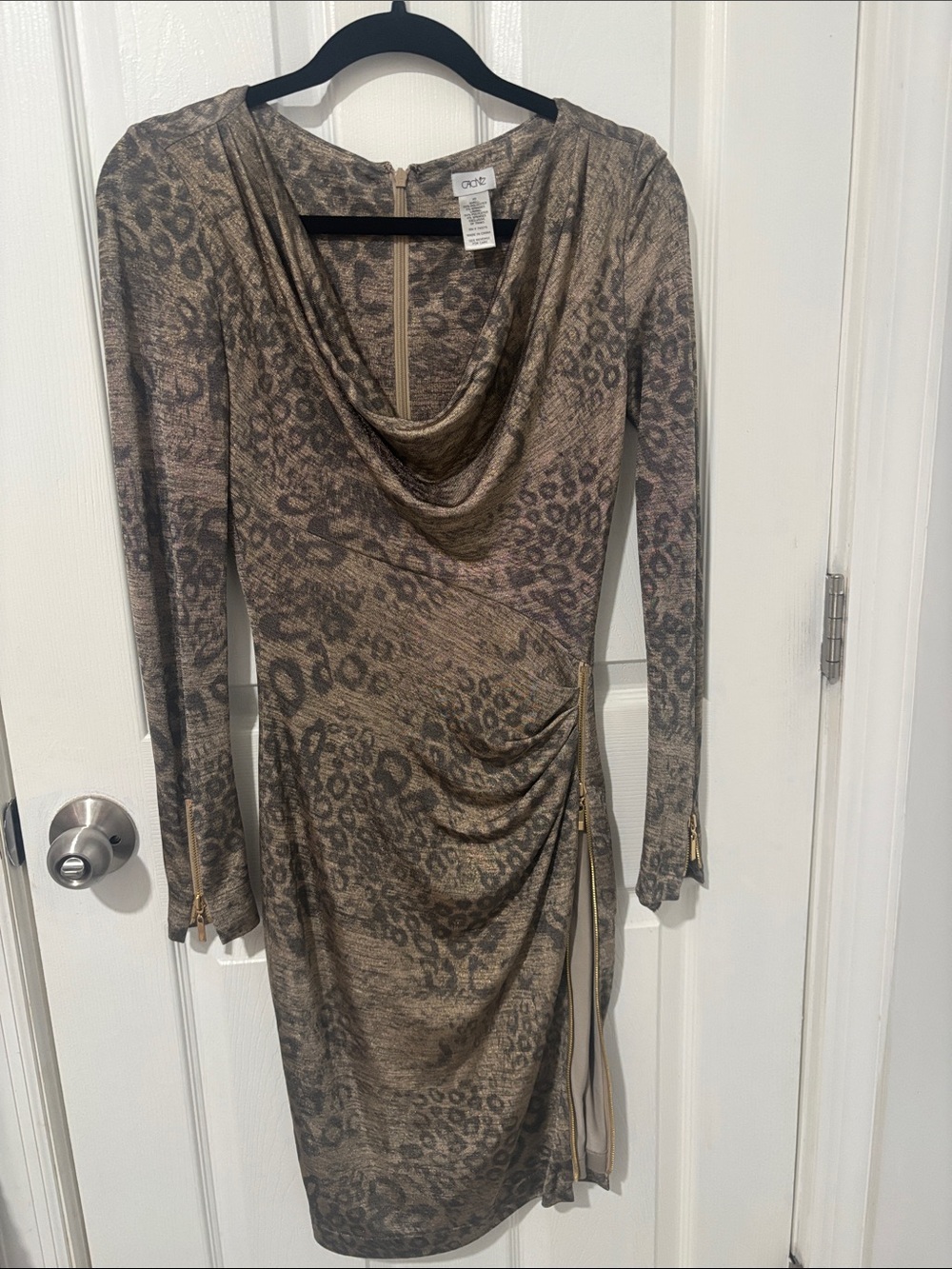 XOXO Brown Animal Print Cowl Neck Long Sleeve Dress